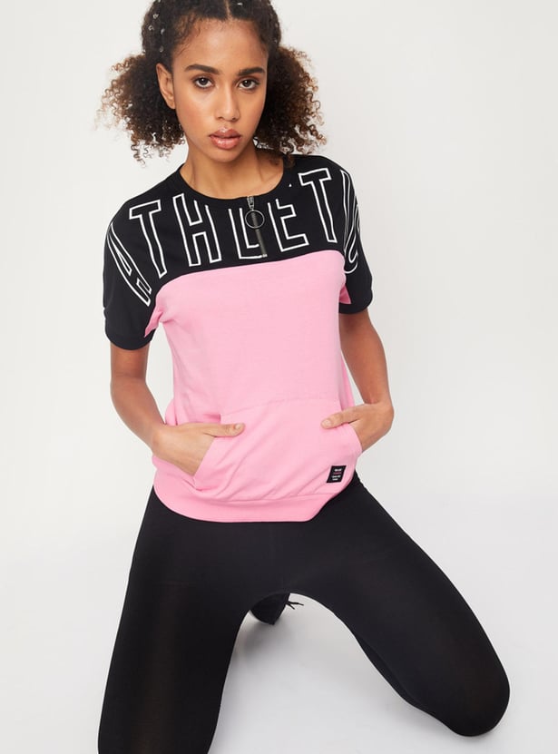 Women Colourblock Zipper T-shirt
