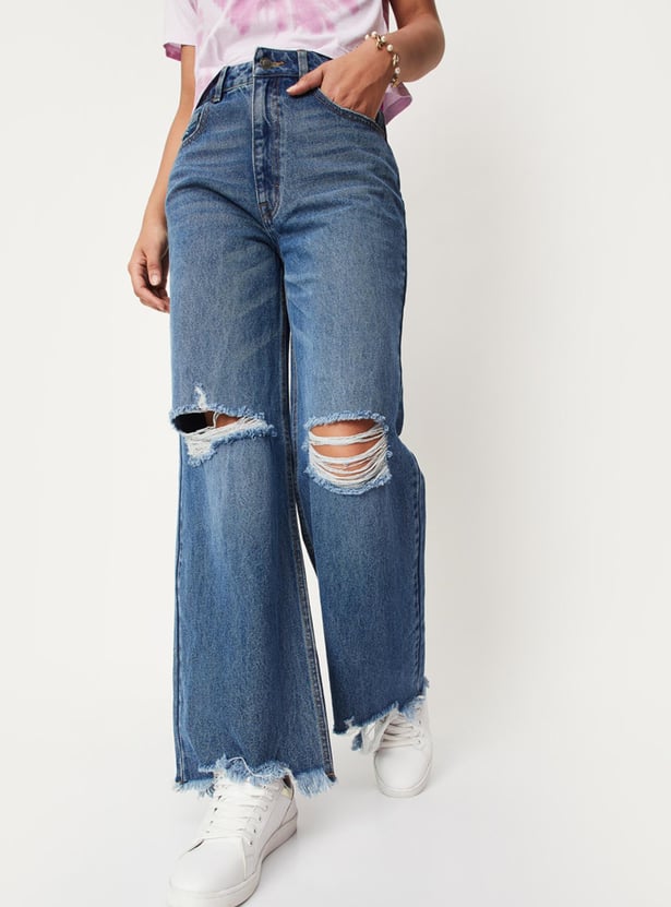 Women Ripped Mom Fit Jeans