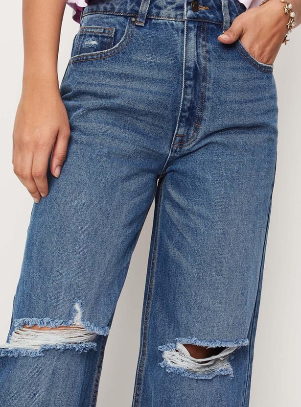 Women Ripped Mom Fit Jeans