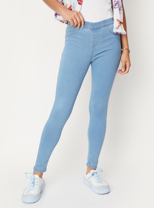Women Washed Elasticated Waist Jeggings