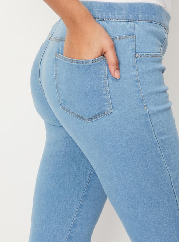 Women Washed Elasticated Waist Jeggings