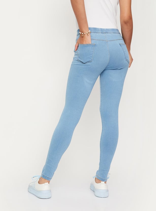 Women Washed Elasticated Waist Jeggings