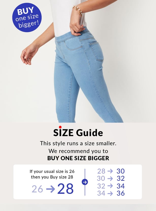 Women Washed Elasticated Waist Jeggings