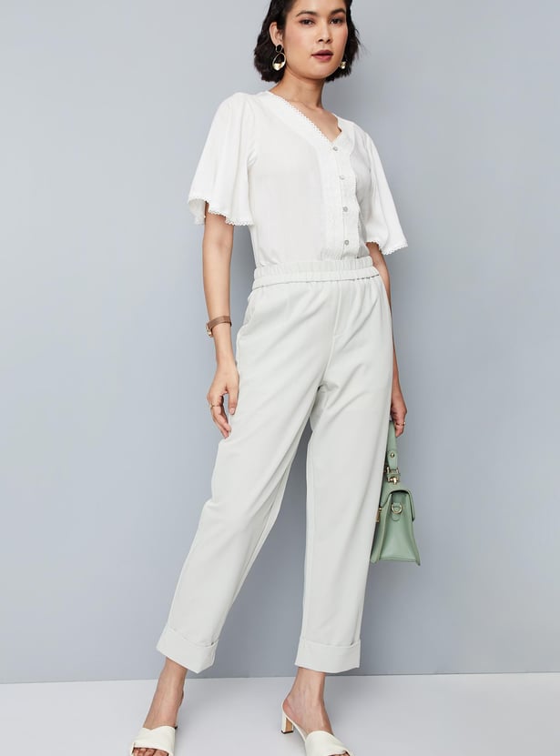 Striped V-neck Woven Blouse
