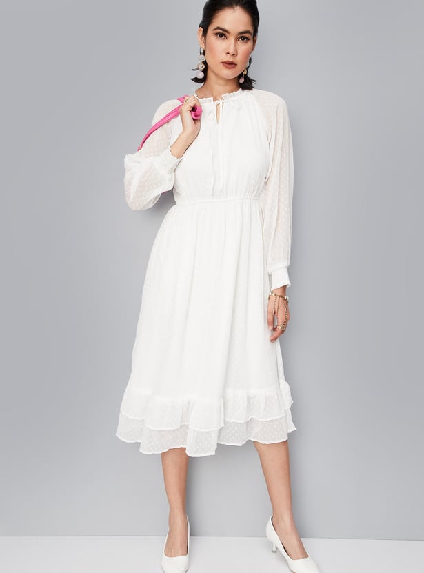 Women Dobby Woven Flared Dress