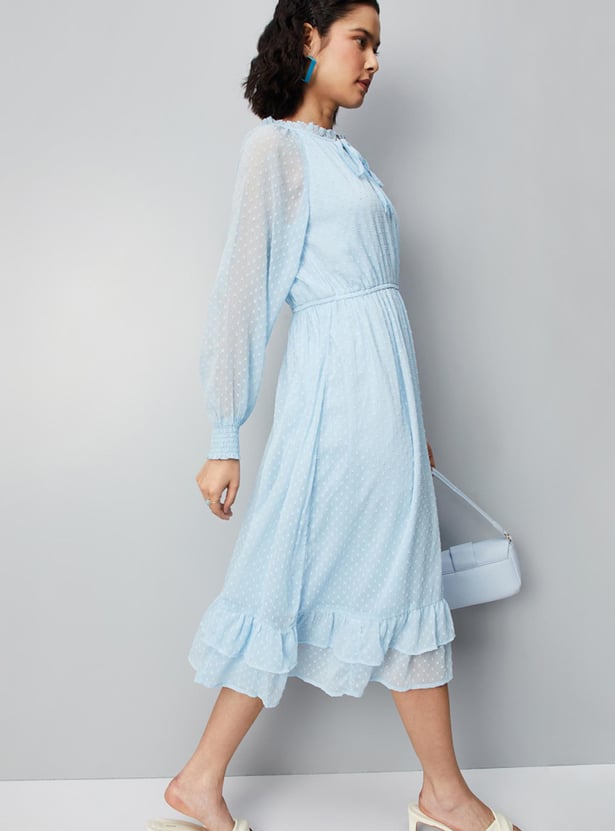Women Dobby Woven Flared Dress