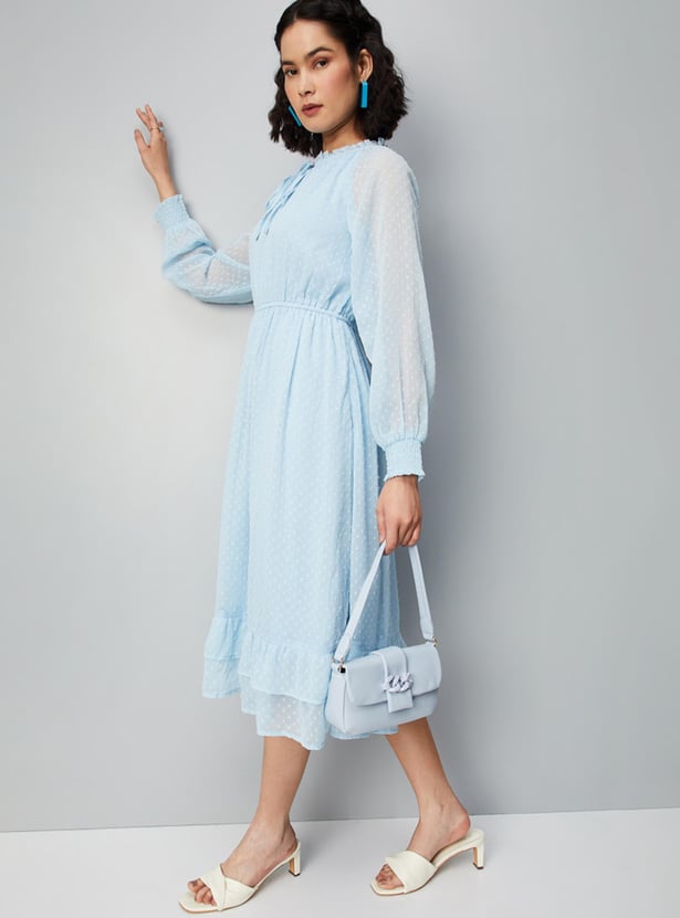 Women Dobby Woven Flared Dress