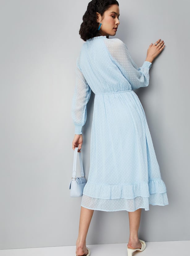 Women Dobby Woven Flared Dress