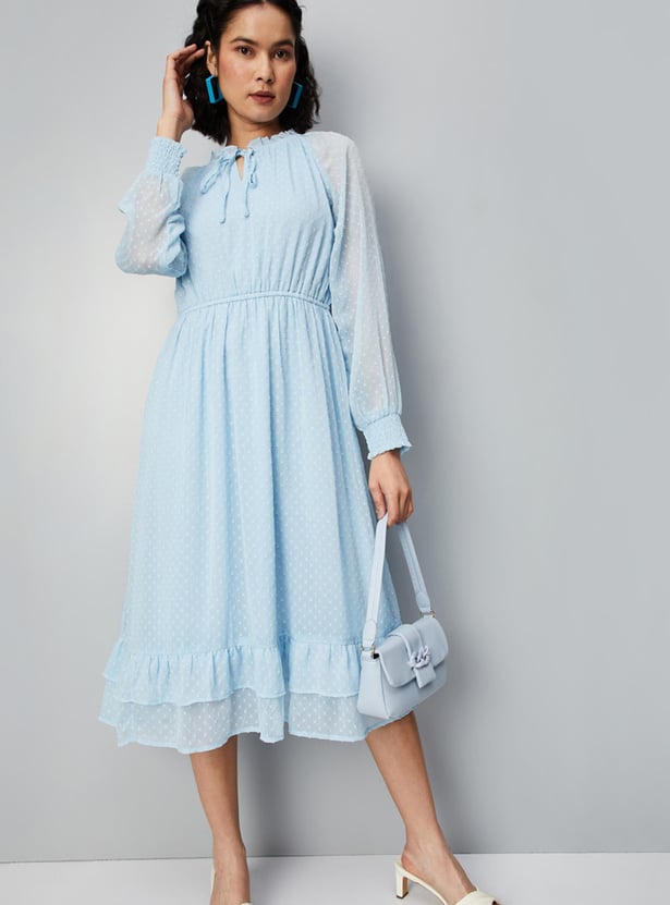 Women Dobby Woven Flared Dress
