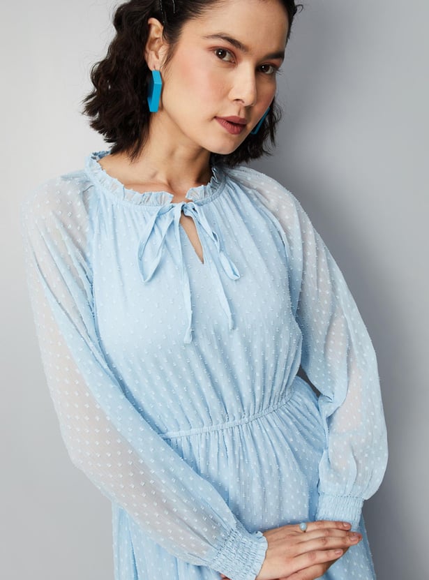 Women Dobby Woven Flared Dress