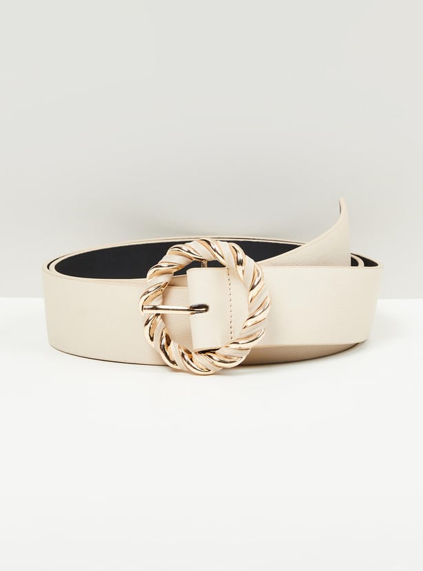 Women Solid Belt with Twisted-Detail Buckle