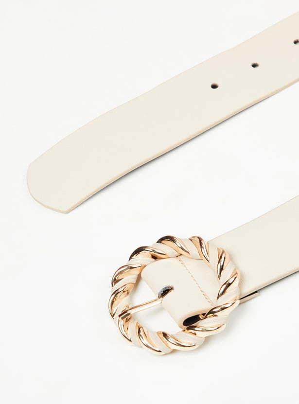 Women Solid Belt with Twisted-Detail Buckle