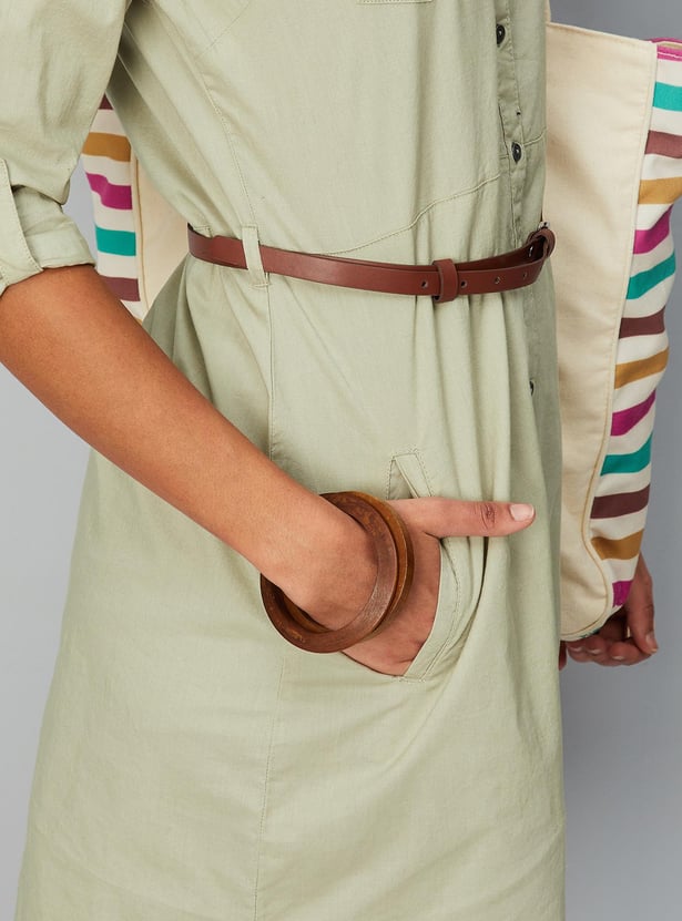 Women Solid Belted Tunic