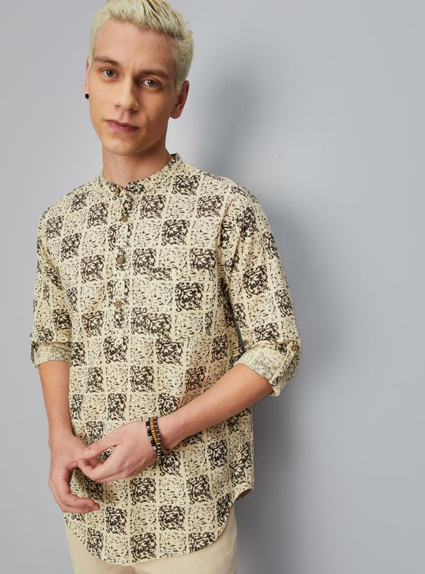 Men Printed Full Sleeve Short Kurta