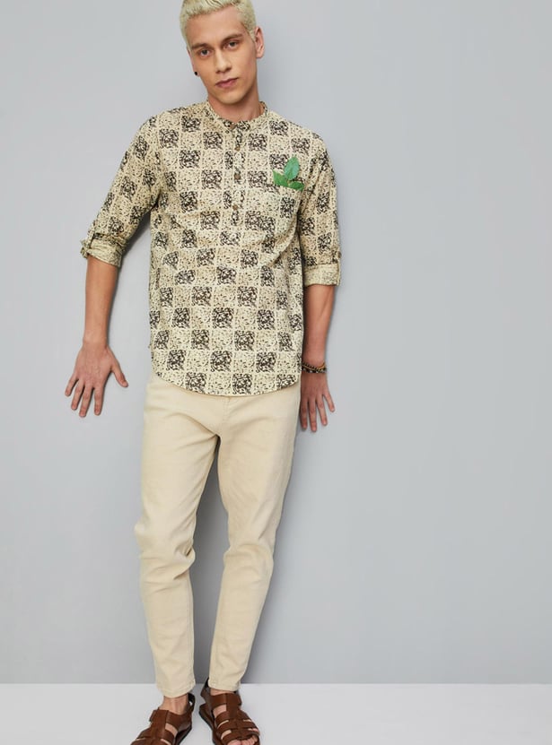 Men Printed Full Sleeve Short Kurta