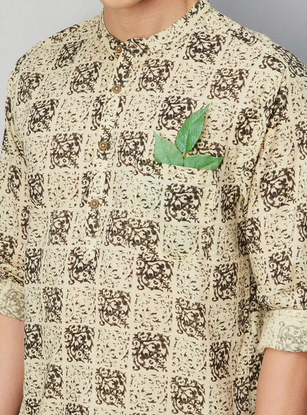 Men Printed Full Sleeve Short Kurta