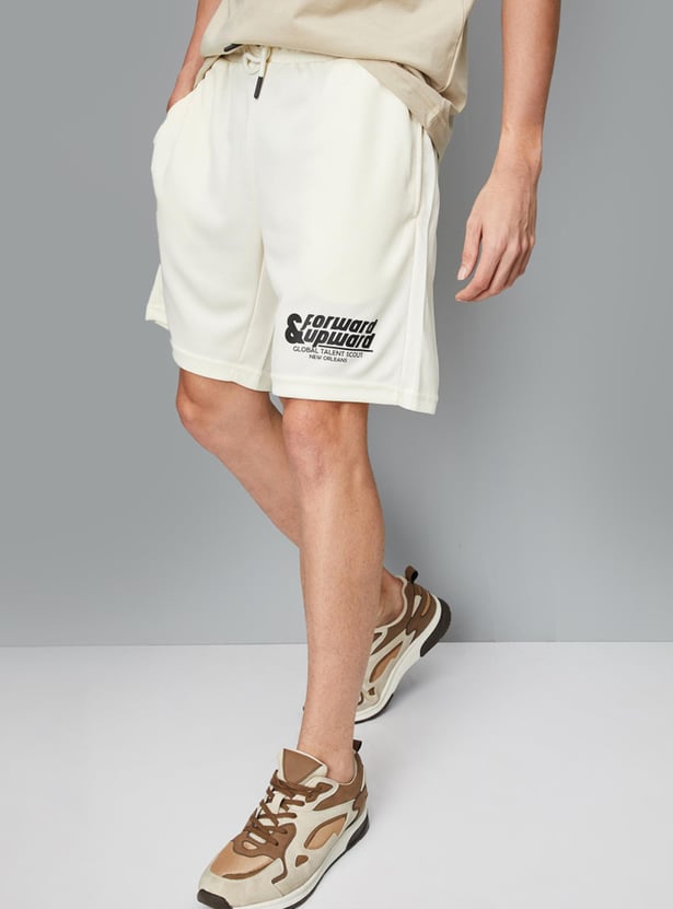 Men Typographic Printed Athleisure Knit Shorts