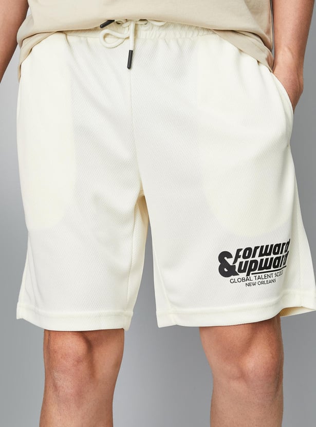 Men Typographic Printed Athleisure Knit Shorts