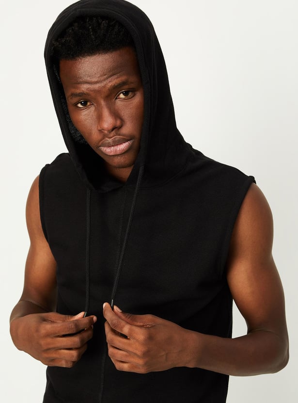 Mens black hooded t shirt best sale