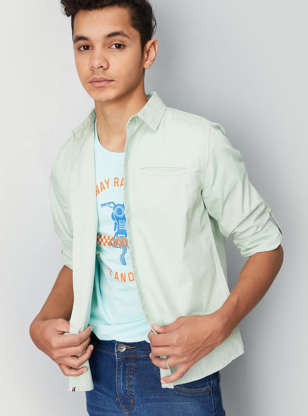 Boys Solid Full Sleeve Casual Shirt