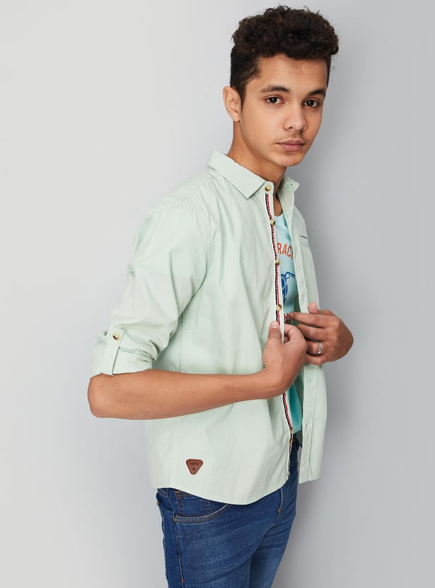 Boys Solid Full Sleeve Casual Shirt