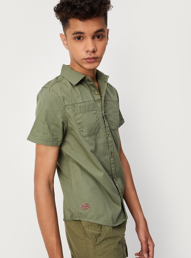 Boys Solid Double Pocket Shirt