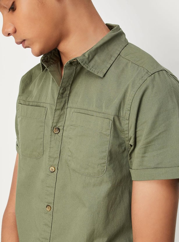 Boys Solid Double Pocket Shirt
