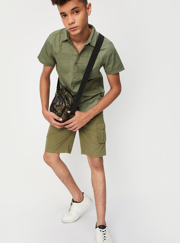 Boys Solid Double Pocket Shirt