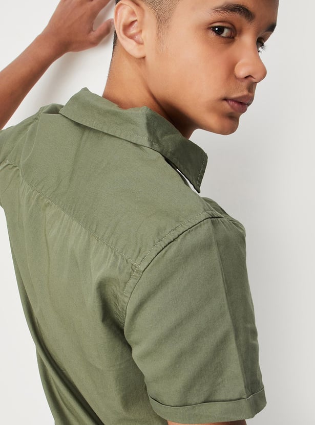Boys Solid Double Pocket Shirt