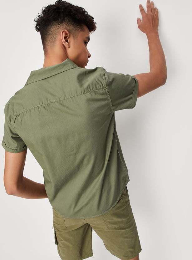 Boys Solid Double Pocket Shirt