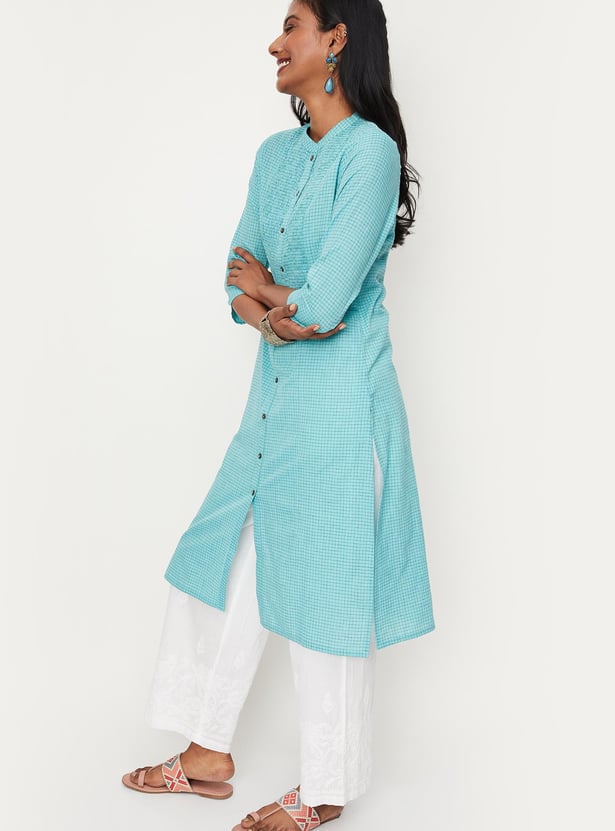 Women Smocked Band Collar A-Line Kurta