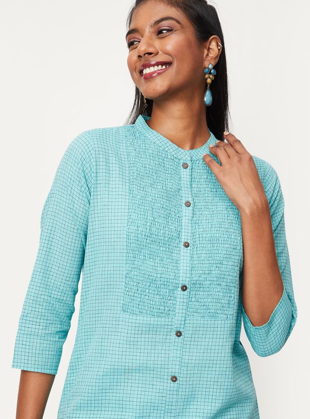 Women Smocked Band Collar A-Line Kurta