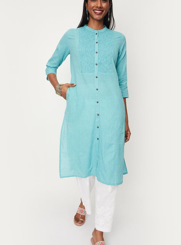 Women Smocked Band Collar A-Line Kurta