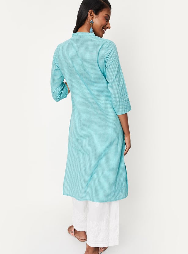 Women Smocked Band Collar A-Line Kurta