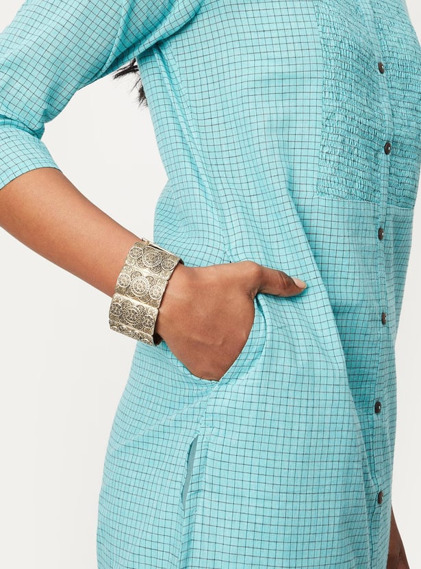 Women Smocked Band Collar A-Line Kurta
