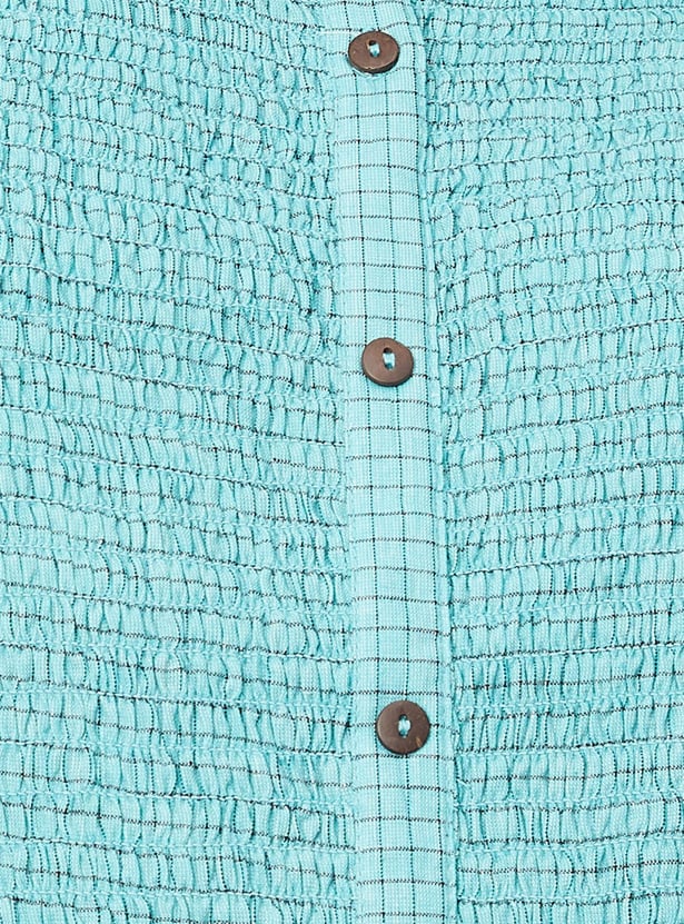 Women Smocked Band Collar A-Line Kurta