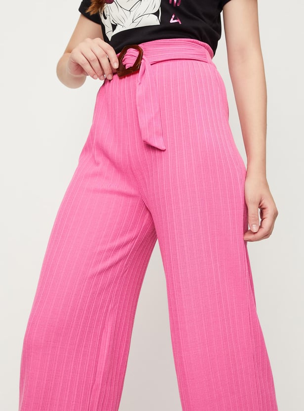 Women Textured Belted Flared Culottes