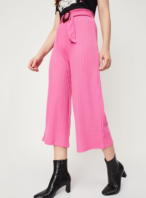 Women Textured Belted Flared Culottes