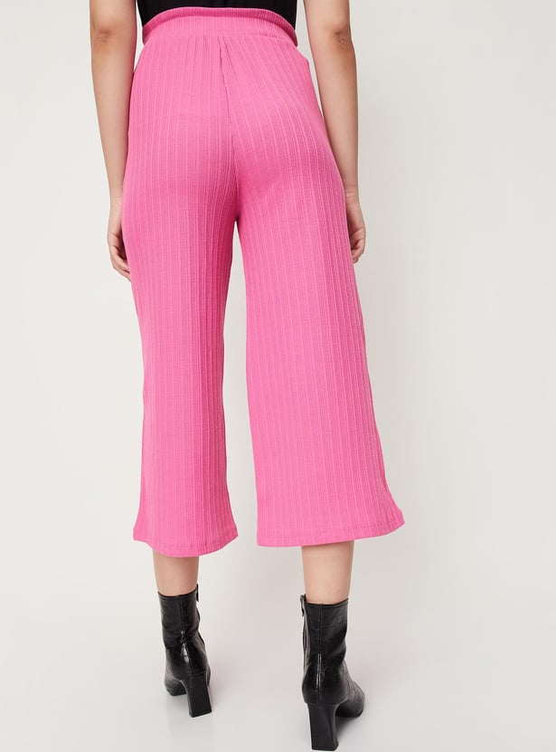 Women Textured Belted Flared Culottes