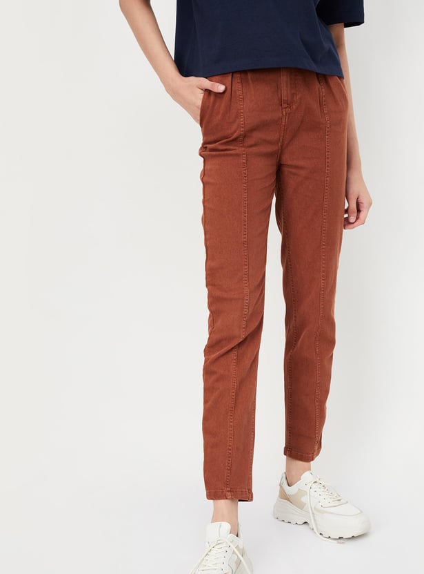 Women Solid Paperbag Waist Trousers