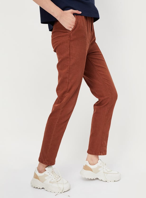 Women Solid Paperbag Waist Trousers