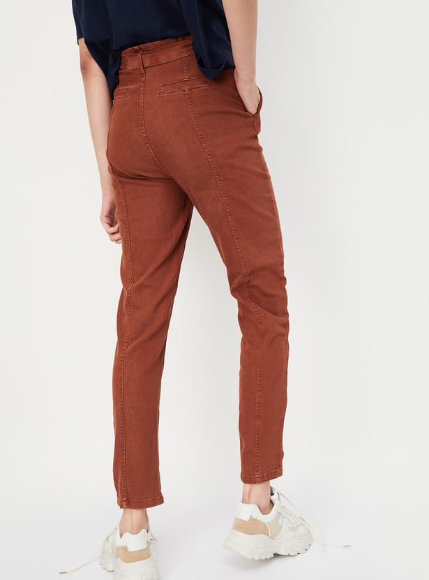 Women Solid Paperbag Waist Trousers