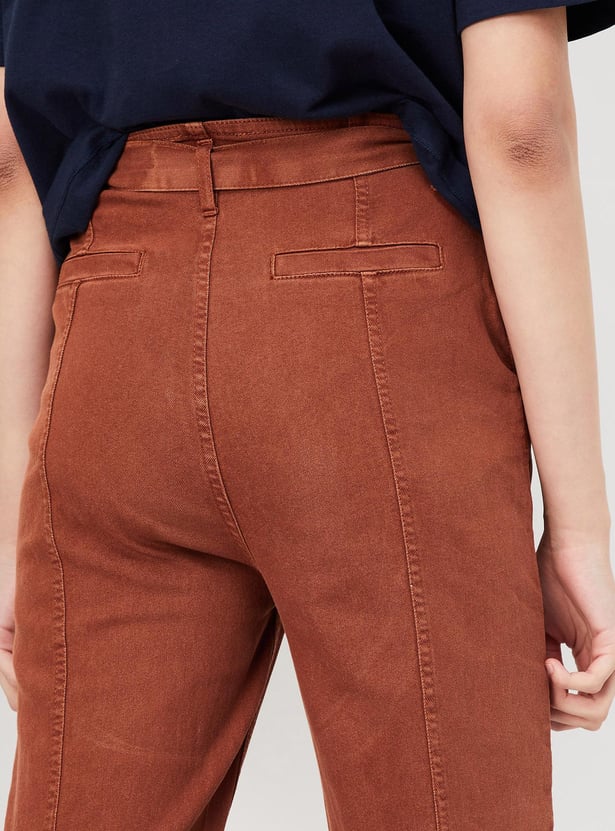 Women Solid Paperbag Waist Trousers