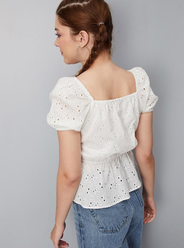 Women Schiffli Woven Peplum Blouse