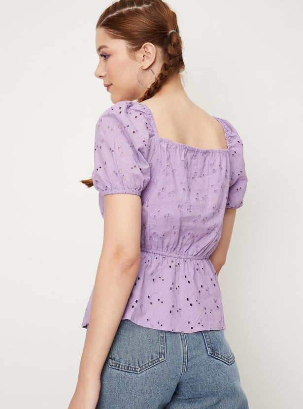 Women Schiffli Woven Peplum Blouse