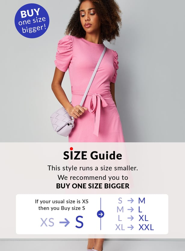 Women Textured Knit Ruched Dress