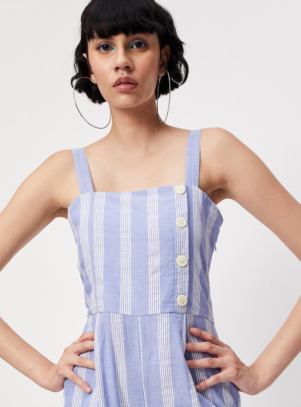 Women Striped Strappy Crop Jumpsuit