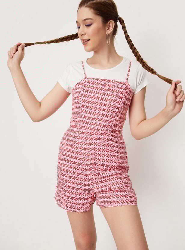 Women Printed Strappy Playsuit Set