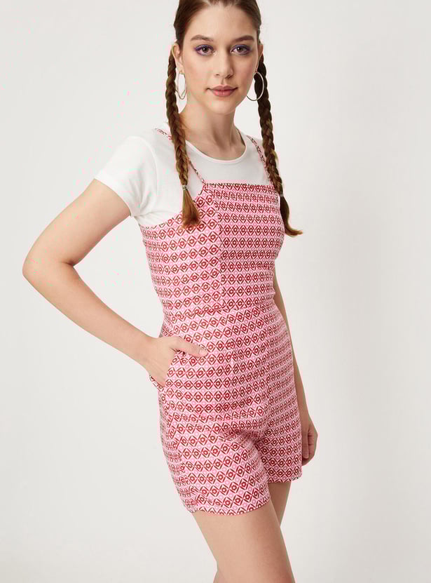 Women Printed Strappy Playsuit Set