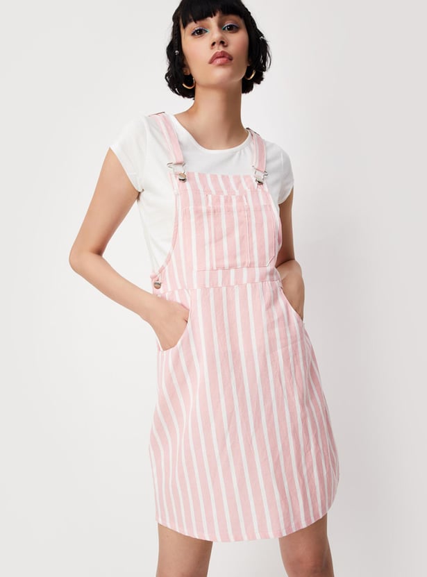 Women Striped Yarn Dyed Pinafore Dress